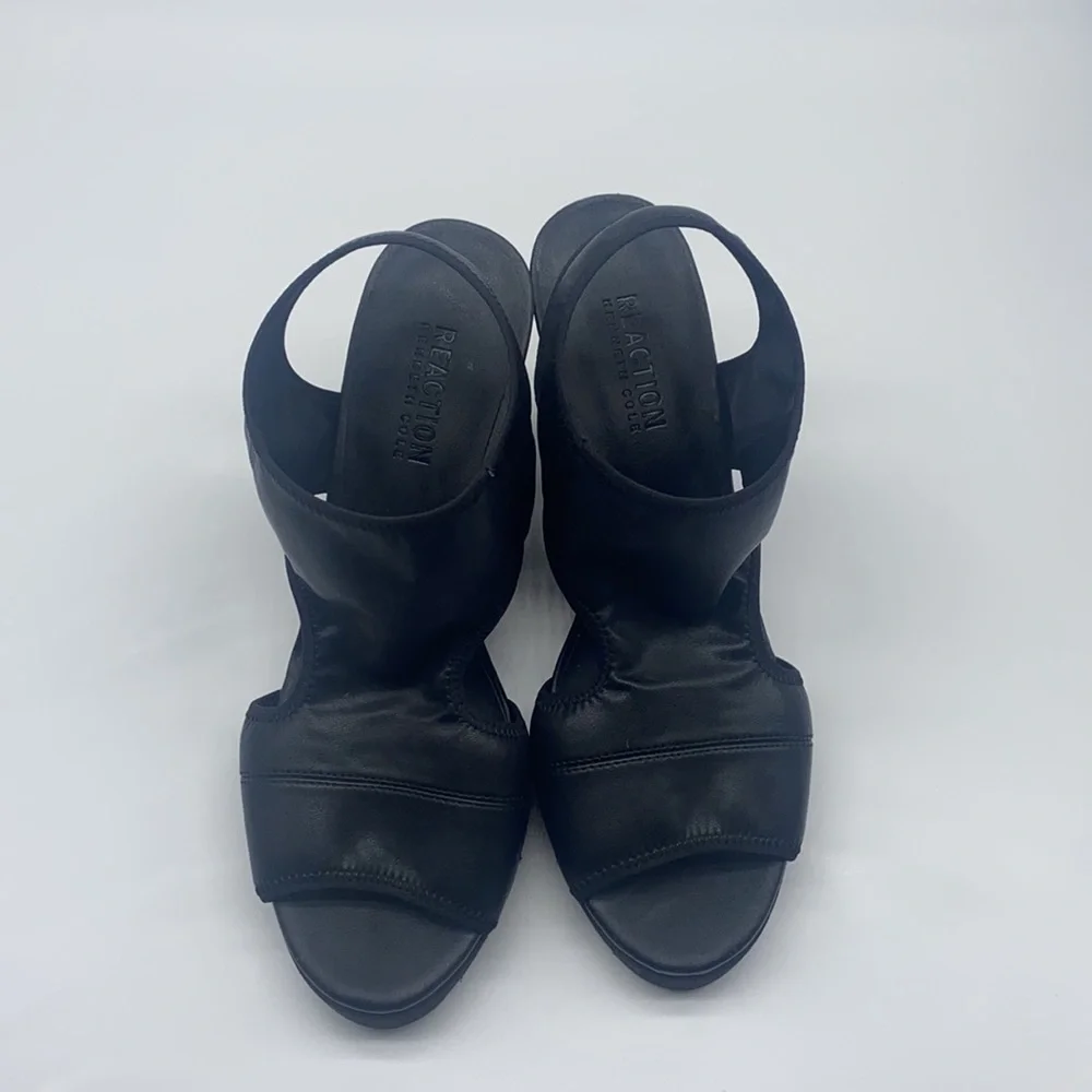 Kennith Cole Reaction - Monkey Business Black Leather Platform Wedge Size 8.5